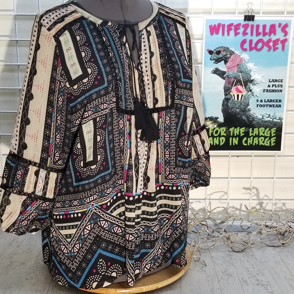 Democracy Patchwork and Lace Blouse Size 1x